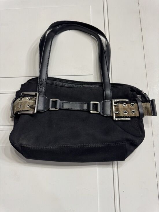 Carpisa Handbags - Carpisa Black Nylon Canvas Satchel Tote Side Strap Detail Purse